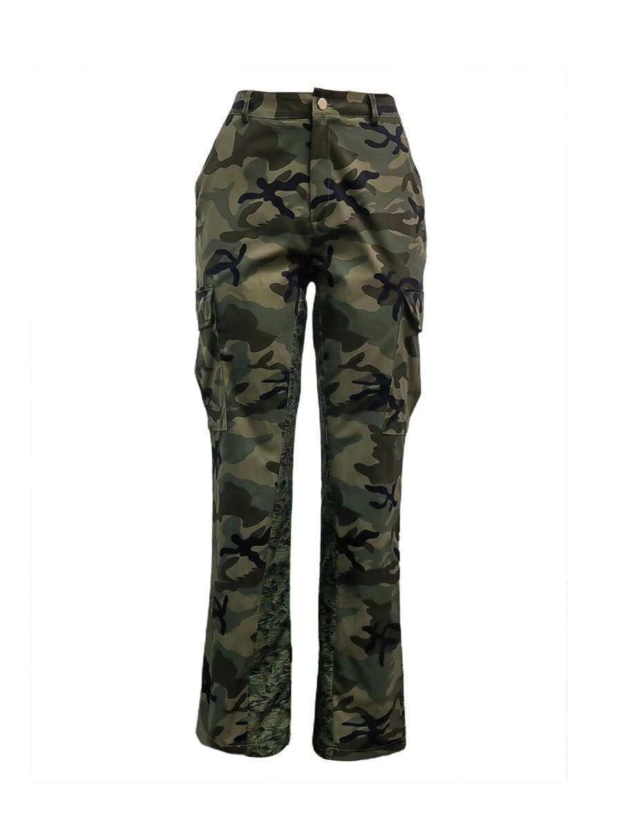 Camo Print Side Pocket Cargo Camouflage Pants