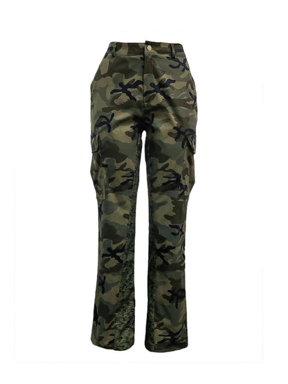 Camo Print Side Pocket Cargo Camouflage Pants