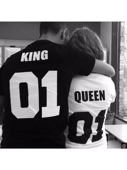 KING/QUEEN Crown Printed Black White T shirts