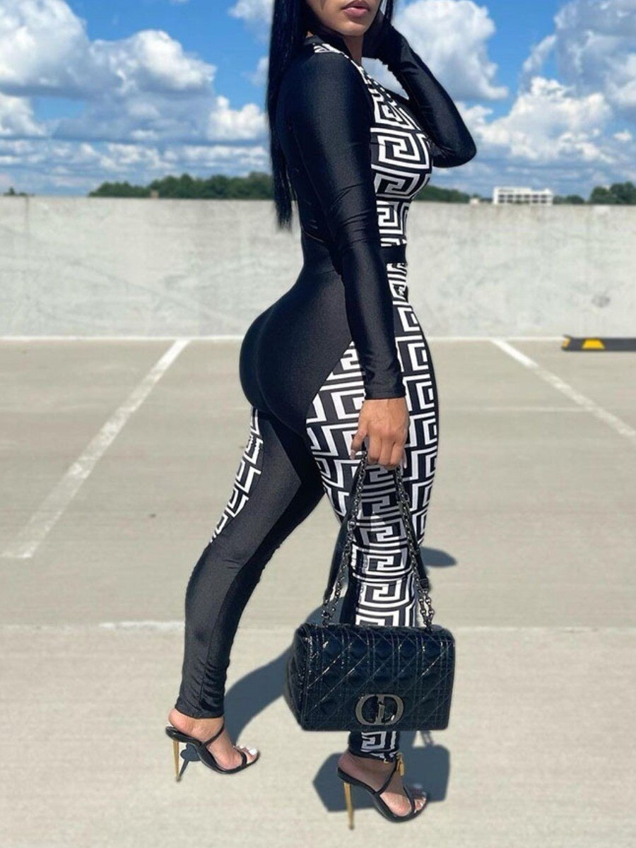 Geometric Print Patchwork Body-shaping Pants Set