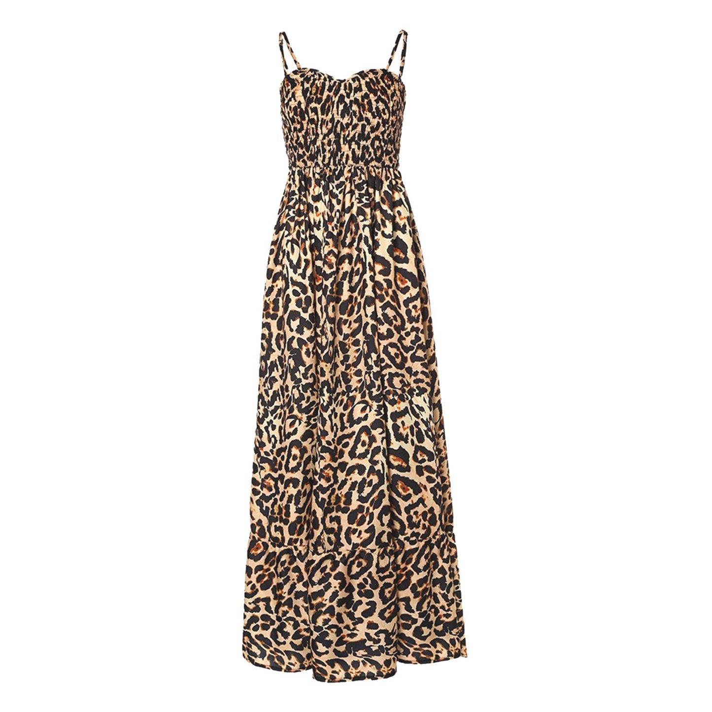 Leopard Print V-Neck Sexy Long Backless Dress