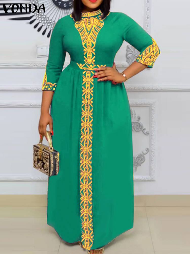 Loose A-Line 3/4 Sleeve Long Dress with Belt