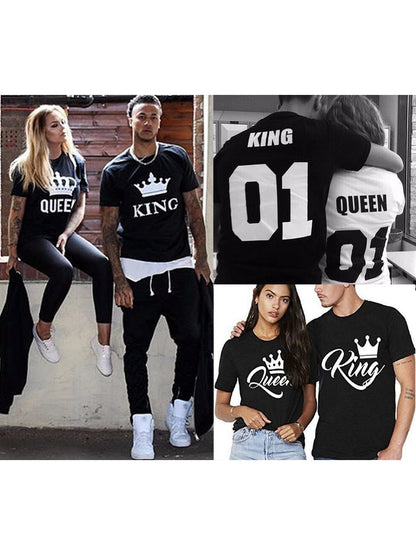 KING/QUEEN Crown Printed Black White T shirts