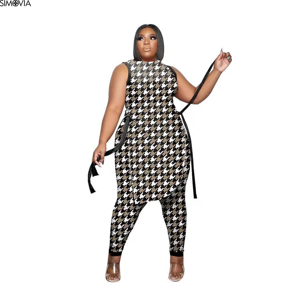 Plus Size 2 Piece Fashion Sleeveless Top And Pants Suit