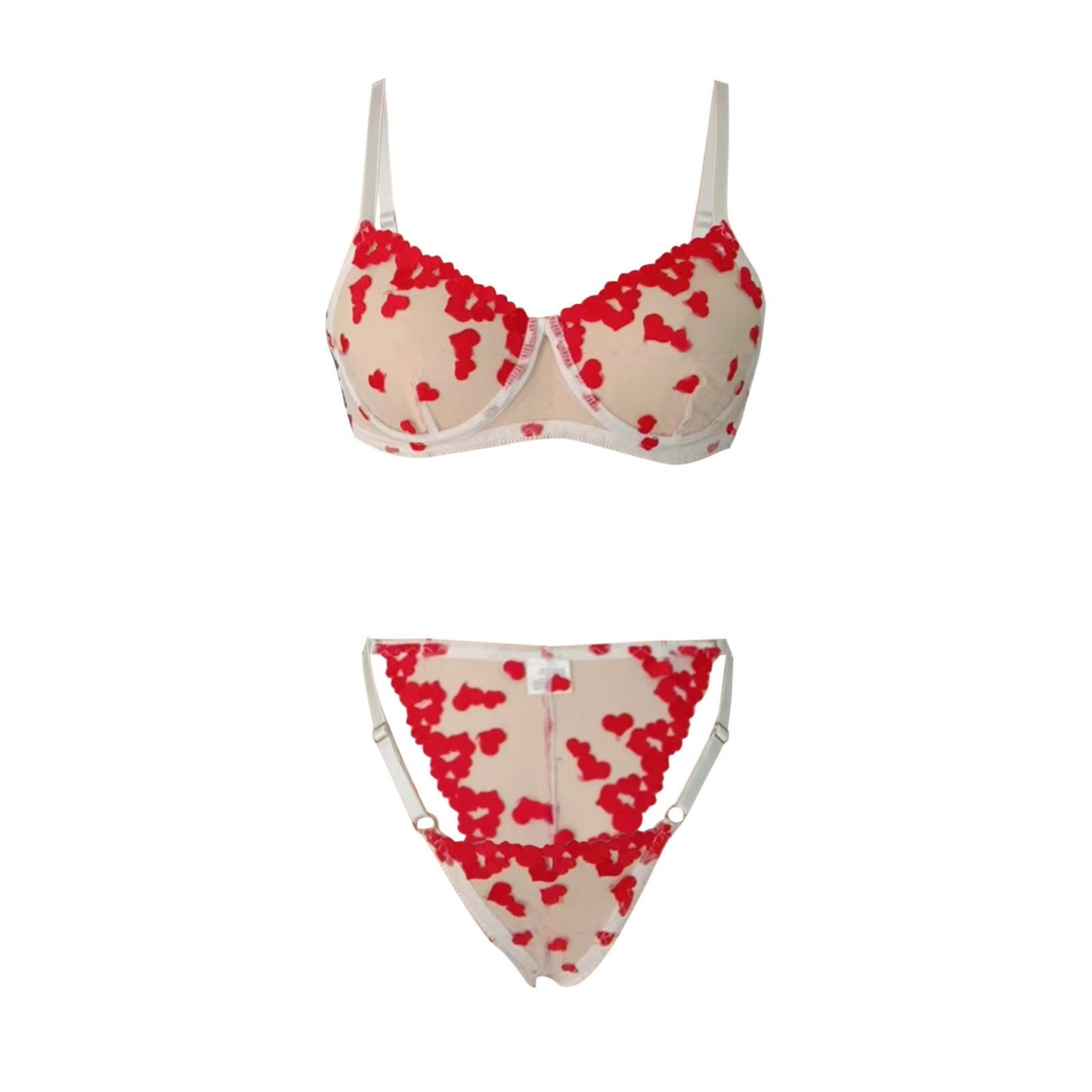 Two Piece Naughty Heart Embroidered Mesh Set