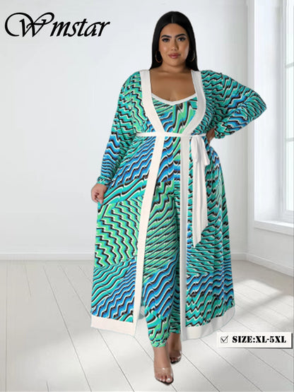 Plus Size Autumn Slip Maxi Dress with Jacket