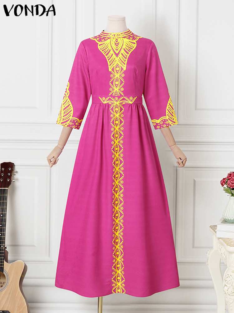 Loose A-Line 3/4 Sleeve Long Dress with Belt