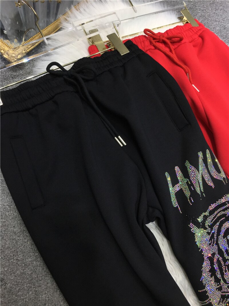 Plus Size Luxury Rhinestone Tiger Fleece Thick Trousers Ladies