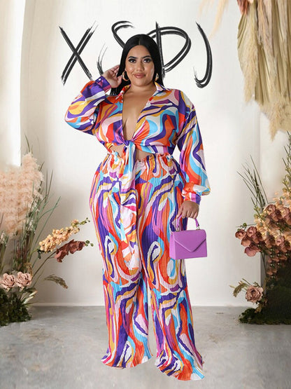 Plus Size Autumn Sexy Top and Trousers Two Piece Set