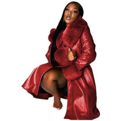 Plus Size Long Winter Thick Coat with Fur Collar