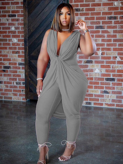 Plus Size Chiffon Sleeveless Sexy Jumpsuits