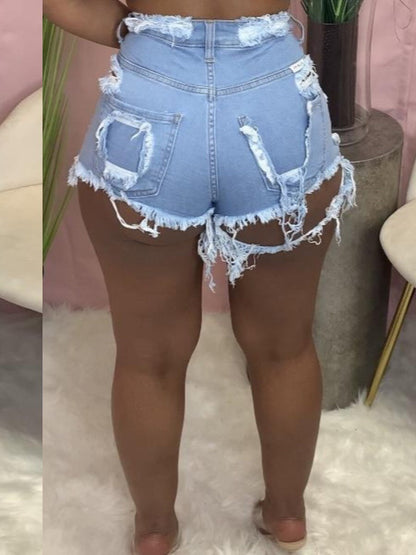 Mid Waist High Stretchy Ripped Baby Denim Shorts