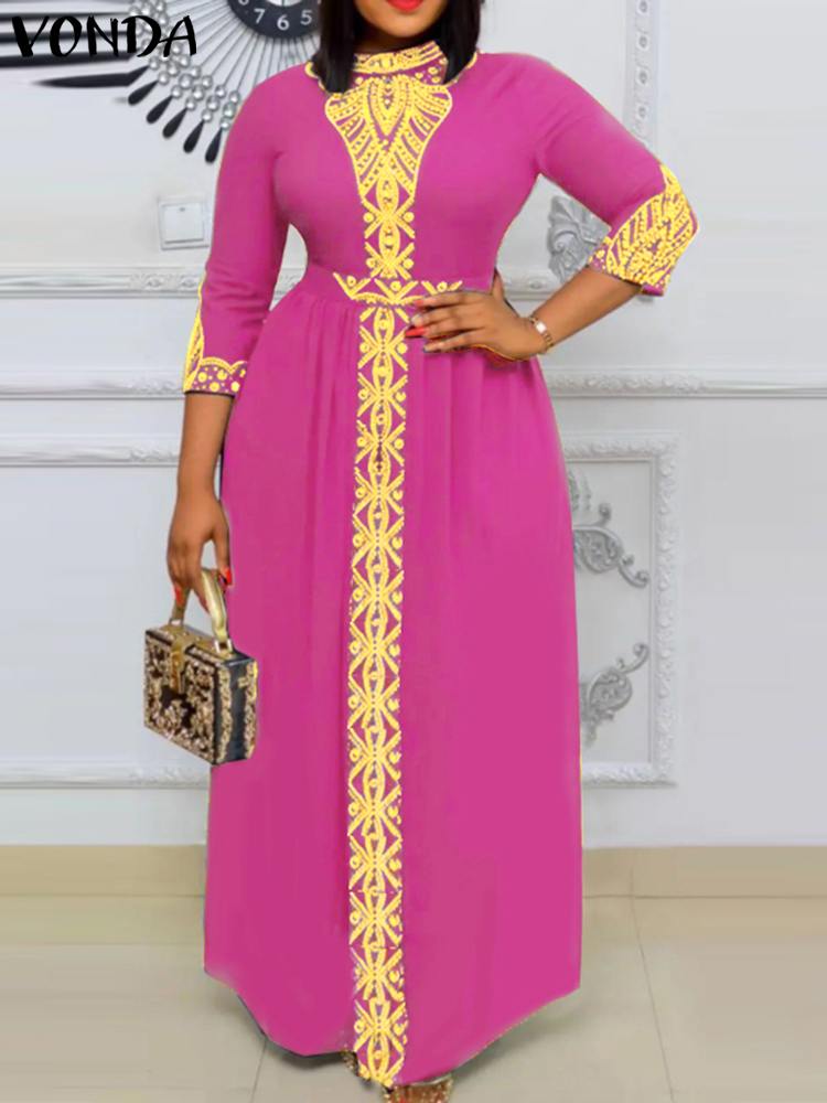 Loose A-Line 3/4 Sleeve Long Dress with Belt