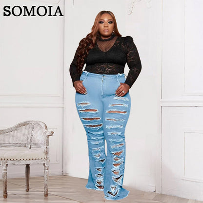 Plus Size Washed Ripped Jeans