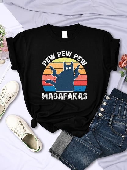 Pew Pew Madafaks Cat T-Shirt