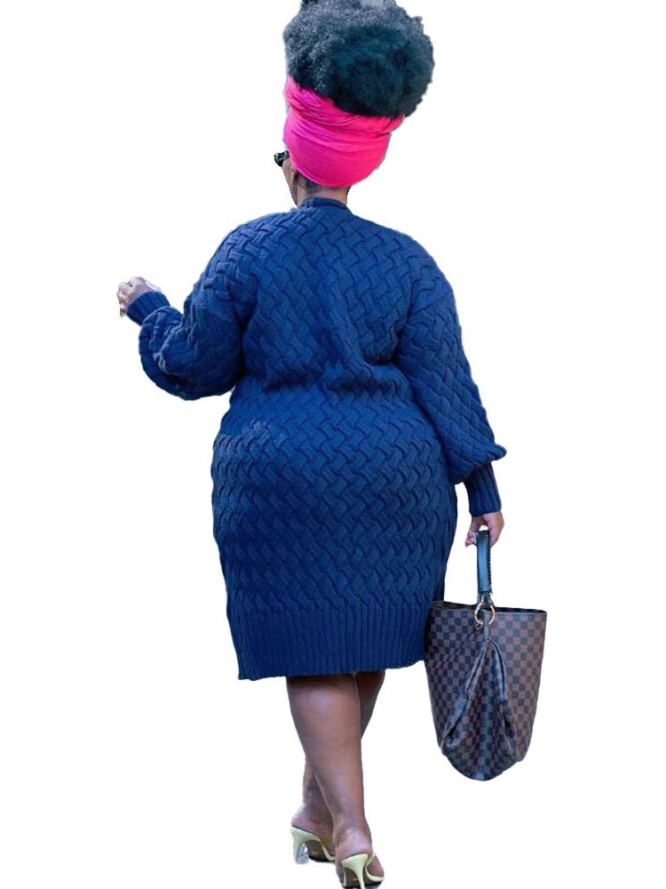 Plus Size Long Winter Loose Street Style Knit Coat