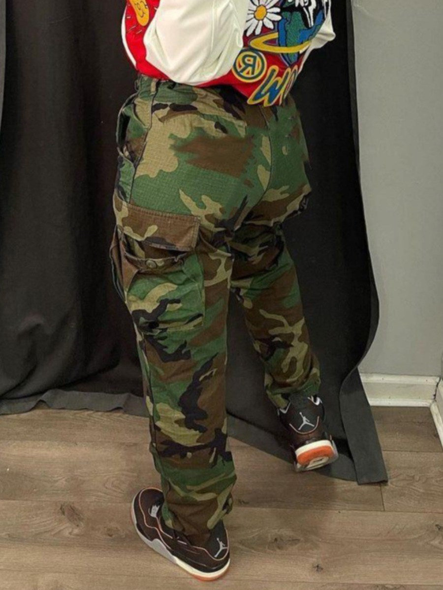 Plus Size Camo Print Side Pocket Cargo Pants