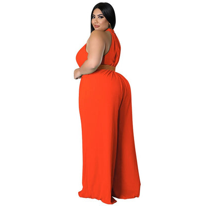 Stylish Plus Size Straight Trouser Sleeveless Hollow Out Romper