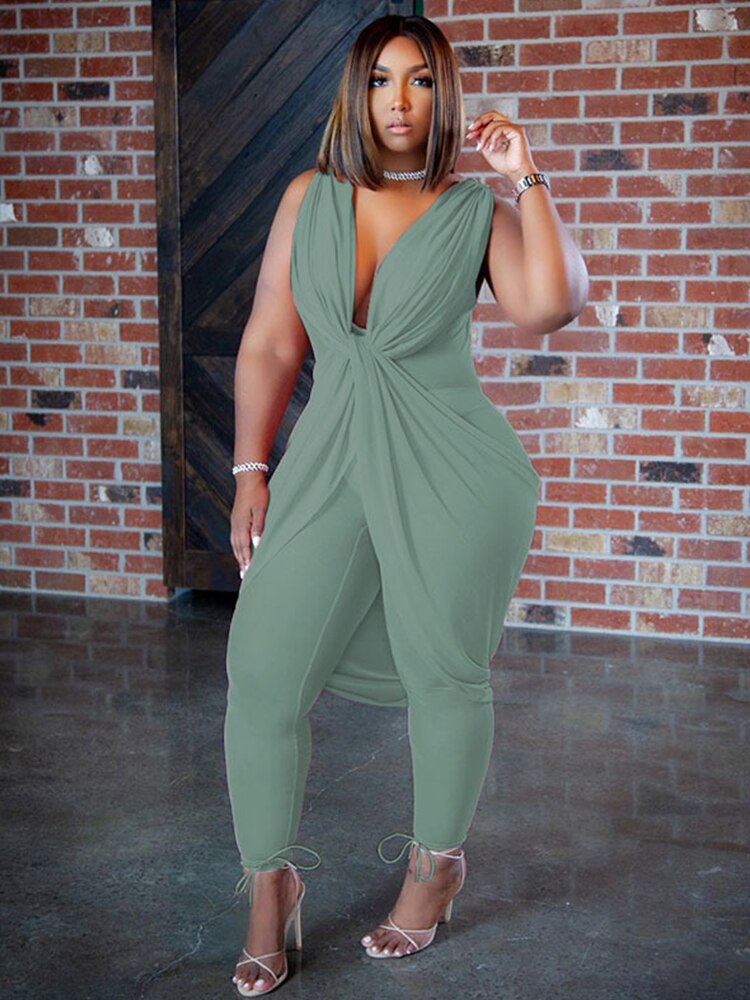 Plus Size Chiffon Sleeveless Sexy Jumpsuits