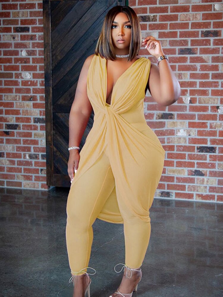 Plus Size Chiffon Sleeveless Sexy Jumpsuits