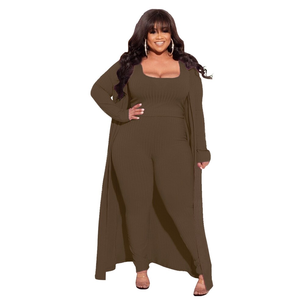 Plus Size 3 Piece Square Collar Top/Long Coat Set