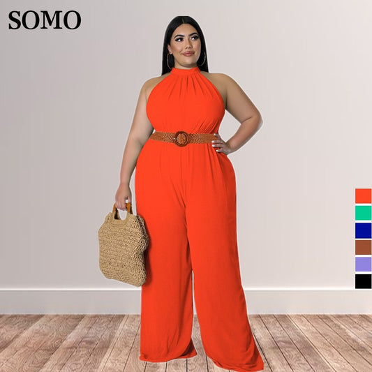 Stylish Plus Size Straight Trouser Sleeveless Hollow Out Romper