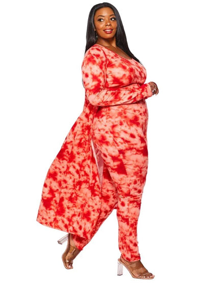 Plus Size Long Tops Pants Suit With Tank Autumn Print