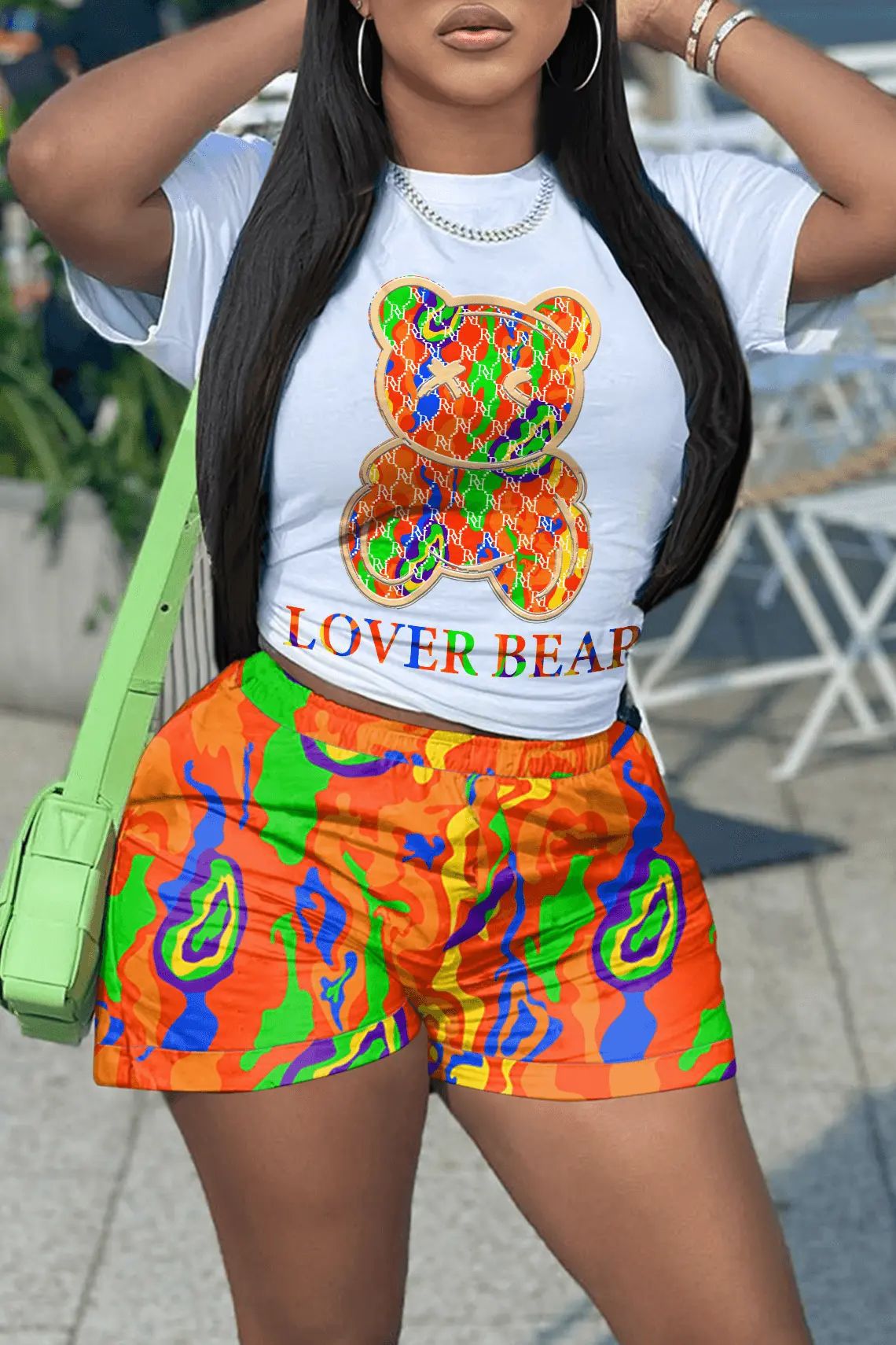 Casual Short Sleeve Cartoon Print Two Piece Set