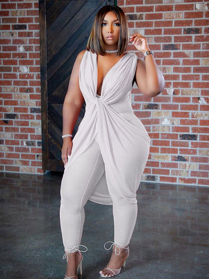 Plus Size Chiffon Sleeveless Sexy Jumpsuits