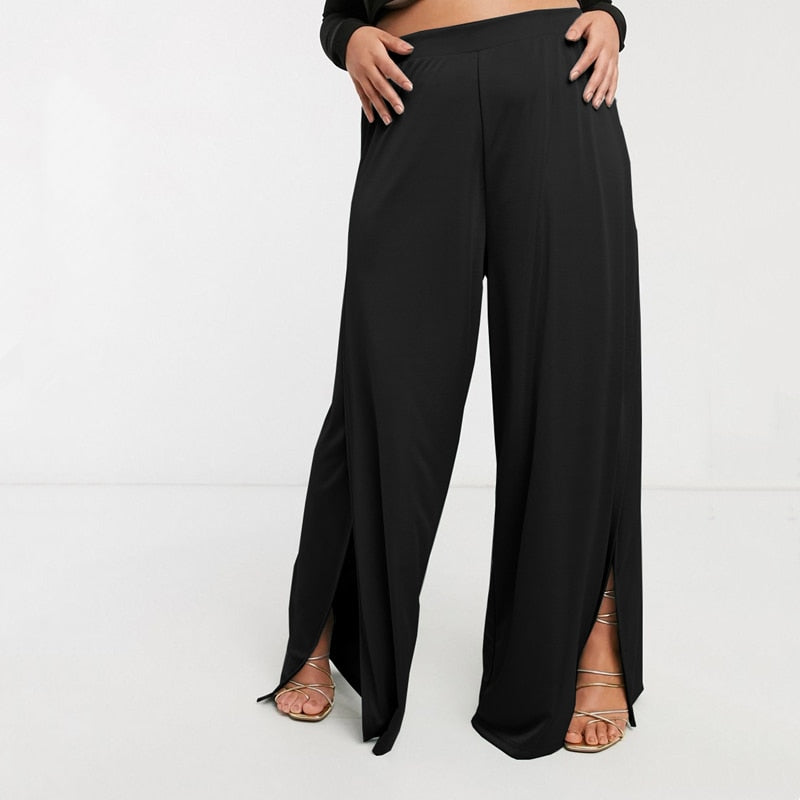 Plus Size Slit Front Loose Business Casual Pants