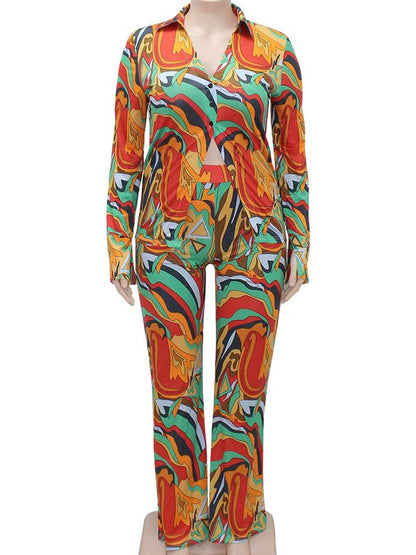 Plus Size 2 Piece Top And Flare Pants Suit