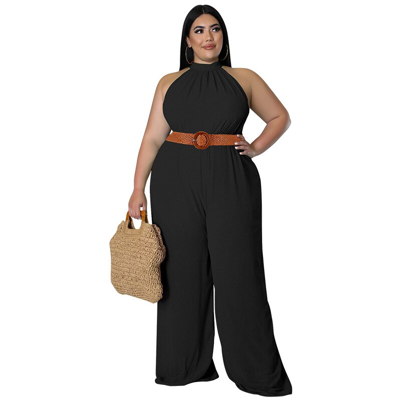 Stylish Plus Size Straight Trouser Sleeveless Hollow Out Romper