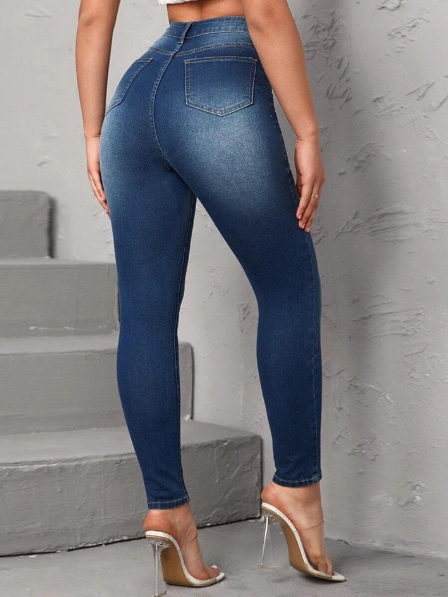 Mid Waist Skinny Asymmetrical Jeans