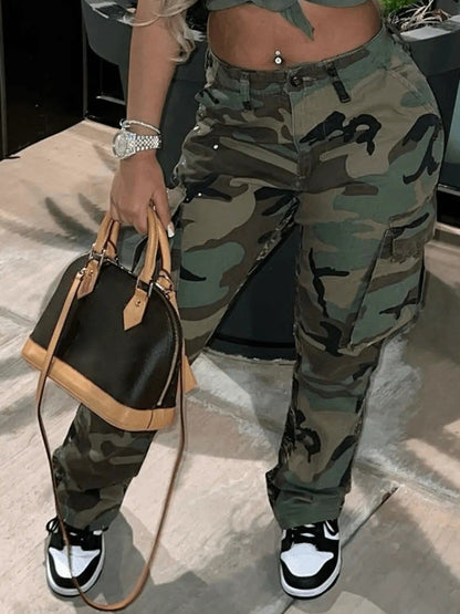 Camo Print Side Pocket Cargo Camouflage Pants