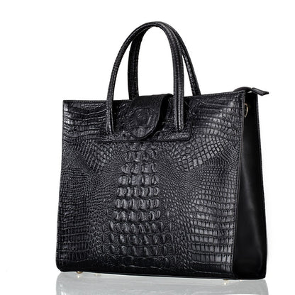 Large Capacity Crocodile Print Leather Shoulder Bag