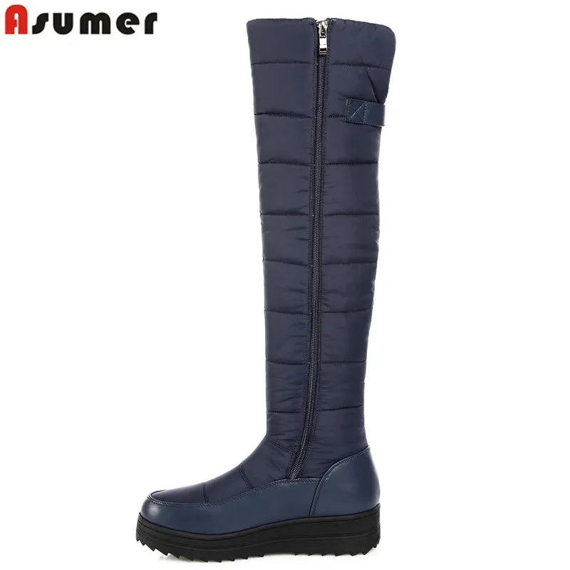 Asumer Plush Over-the-Knee Down Snow Boots