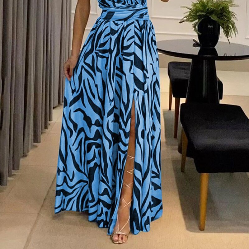 One Shoulder Slit Backless Nipped Waist Dress