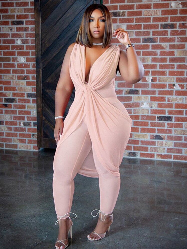 Plus Size Chiffon Sleeveless Sexy Jumpsuits