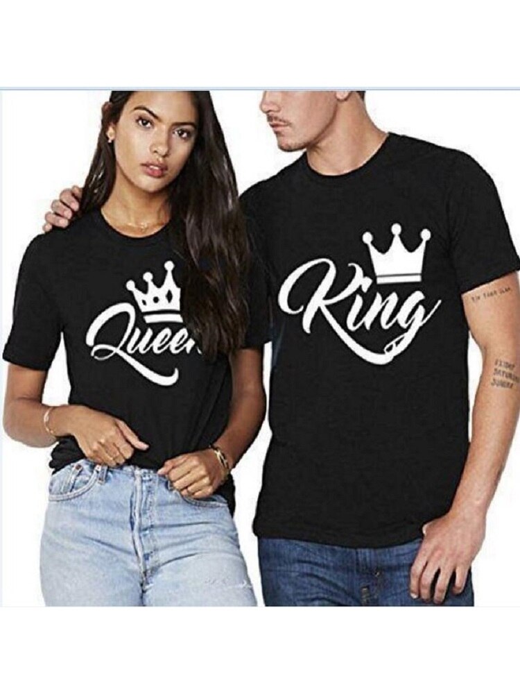 KING/QUEEN Crown Printed Black White T shirts