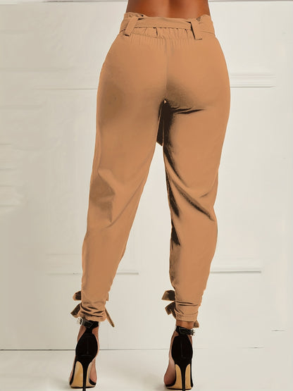 Plus Size Bow Tie Waistband Stretch Tapered Leg Pants