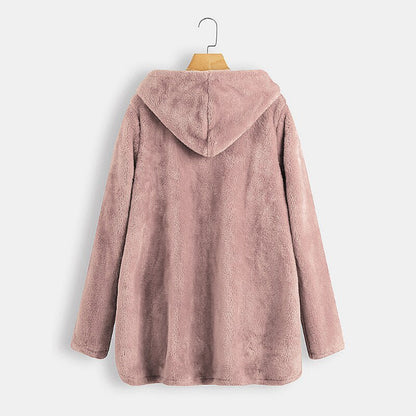 Plus Size Fall/Winter Loose Solid Long Sleeve Flocking Coat