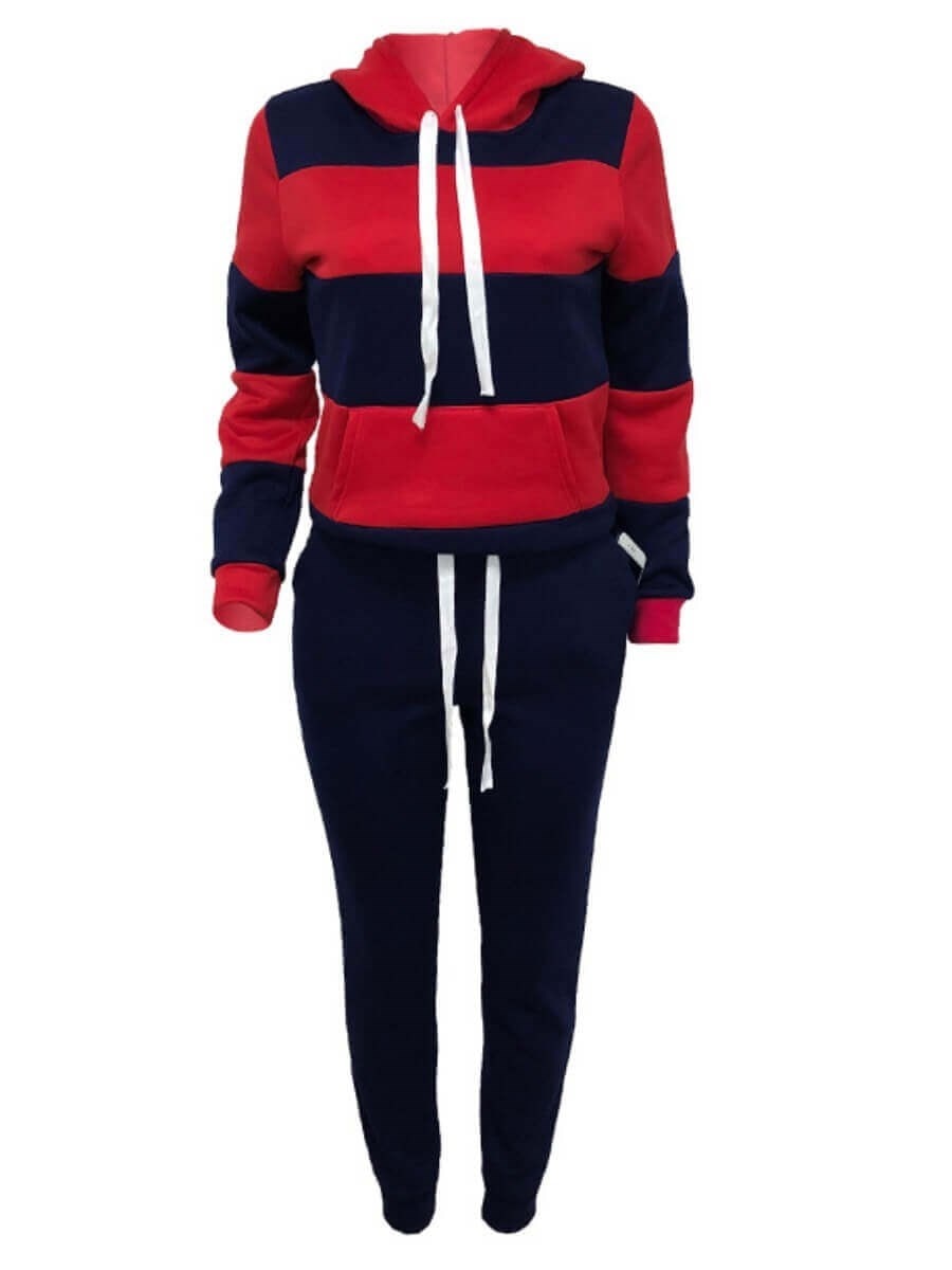 Plus Size Striped Drawstring Tracksuit