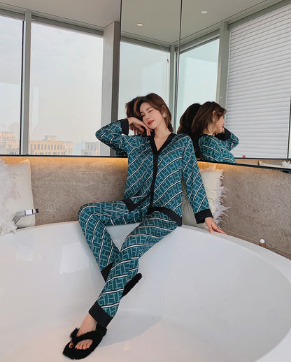 Silk Like Home V-Neck Luxury Cross Letter Print Sleepwear