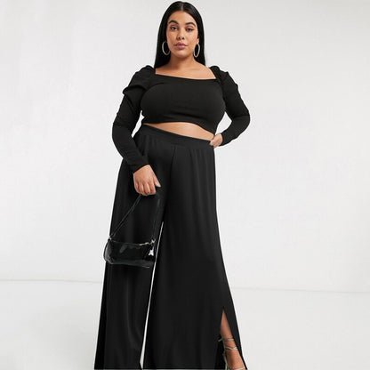 Plus Size Slit Front Loose Business Casual Pants