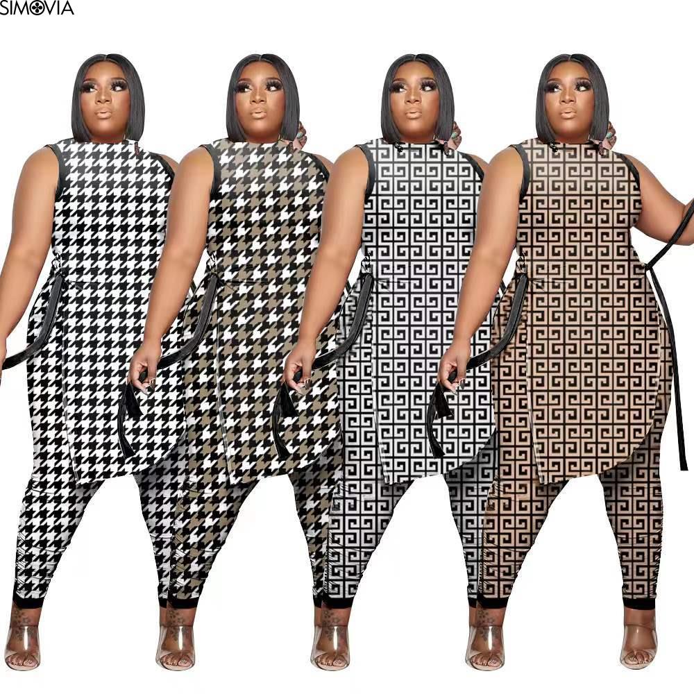 Plus Size 2 Piece Fashion Sleeveless Top And Pants Suit