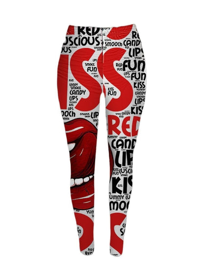 Plus Size Kiss Lip Letter Print High Waisted Legging