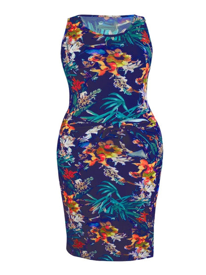 Plus Size Low Neck Floral Print Bodycon Cami Dress