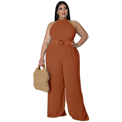 Stylish Plus Size Straight Trouser Sleeveless Hollow Out Romper