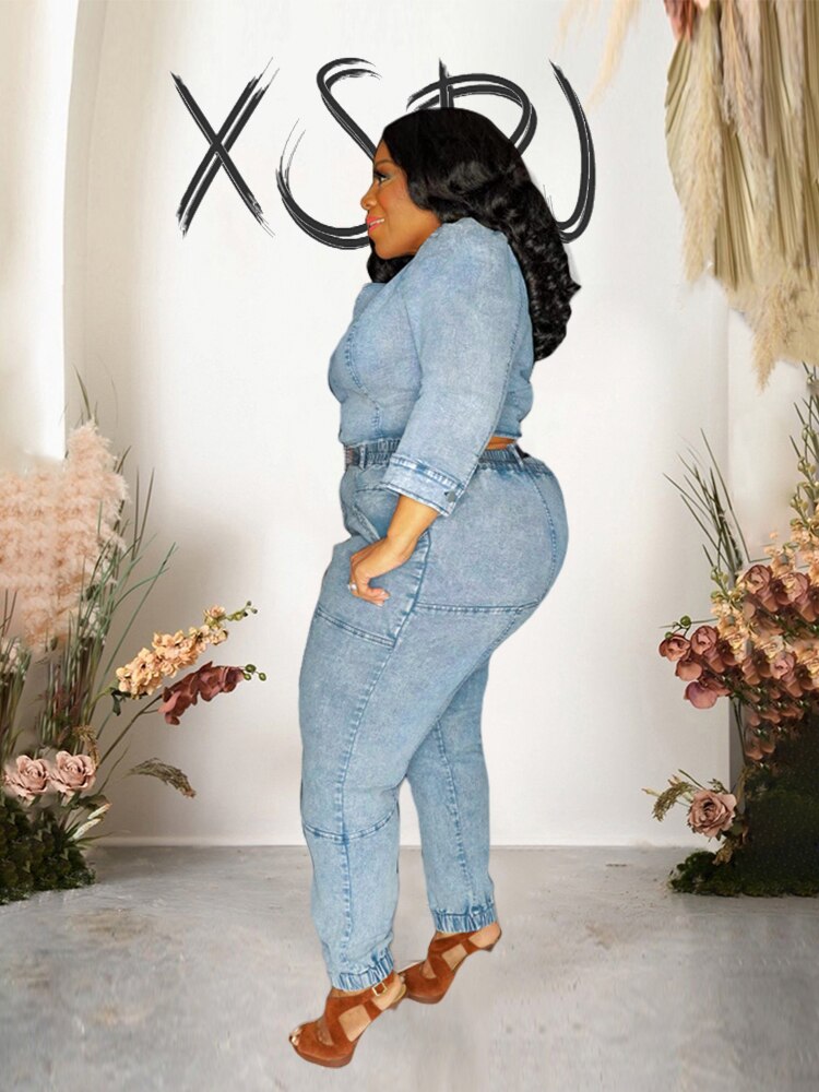 Plus Size 2 Piece Slight Stretch Pants Set