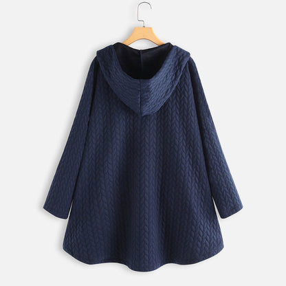 Plus Size Loose Cotton Hooded Mid-length Coat